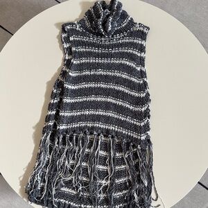Free People Black and White Striped Cowl Neck Sweater